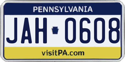 PA license plate JAH0608