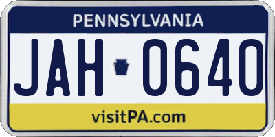 PA license plate JAH0640