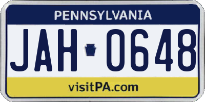 PA license plate JAH0648