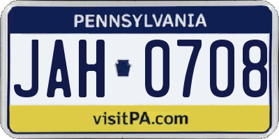 PA license plate JAH0708