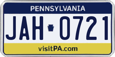 PA license plate JAH0721