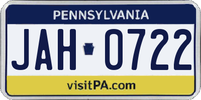 PA license plate JAH0722