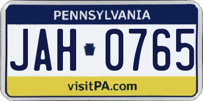 PA license plate JAH0765