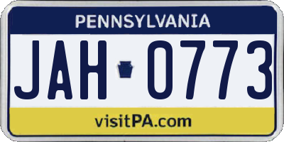 PA license plate JAH0773