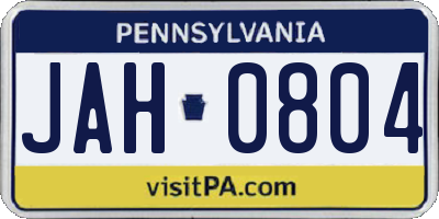 PA license plate JAH0804