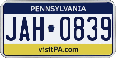 PA license plate JAH0839