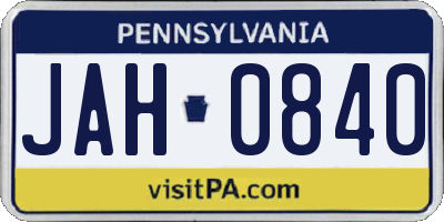 PA license plate JAH0840