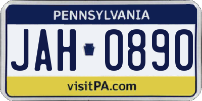 PA license plate JAH0890