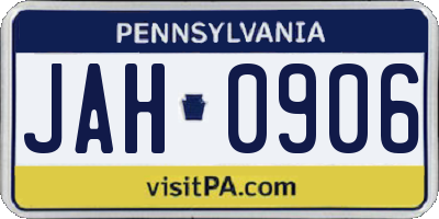 PA license plate JAH0906
