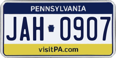 PA license plate JAH0907