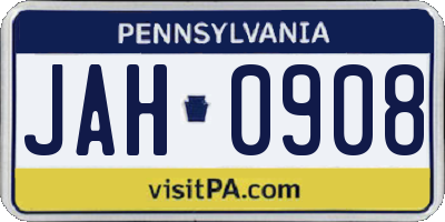 PA license plate JAH0908