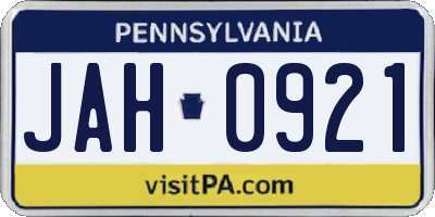PA license plate JAH0921