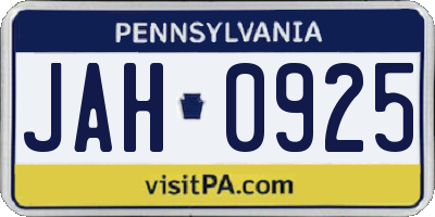 PA license plate JAH0925