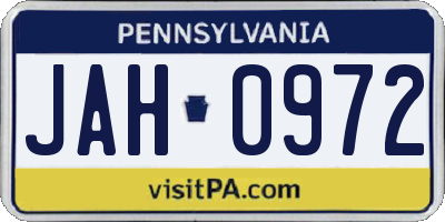 PA license plate JAH0972