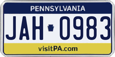PA license plate JAH0983
