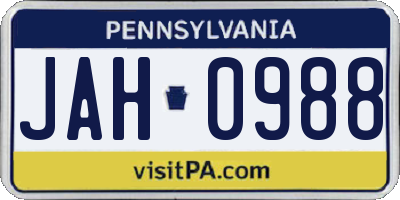 PA license plate JAH0988