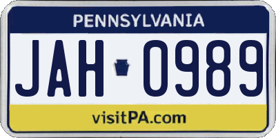PA license plate JAH0989