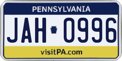 PA license plate JAH0996