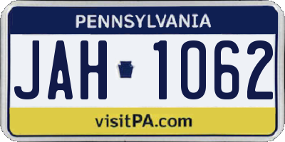 PA license plate JAH1062