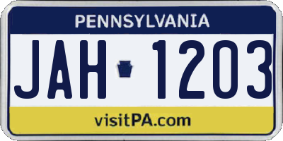 PA license plate JAH1203
