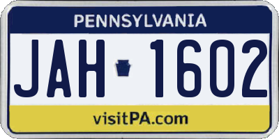 PA license plate JAH1602