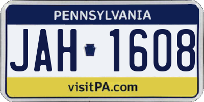 PA license plate JAH1608