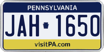 PA license plate JAH1650