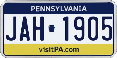 PA license plate JAH1905