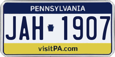 PA license plate JAH1907