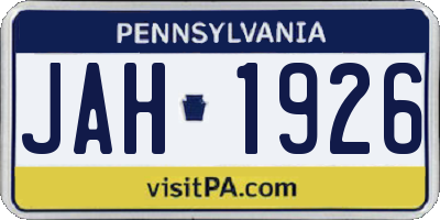 PA license plate JAH1926