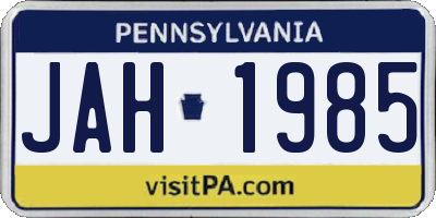 PA license plate JAH1985