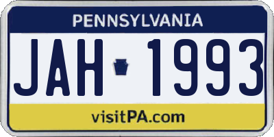 PA license plate JAH1993