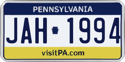 PA license plate JAH1994