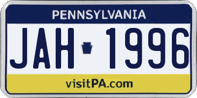 PA license plate JAH1996