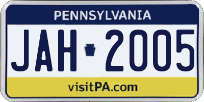 PA license plate JAH2005