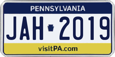 PA license plate JAH2019
