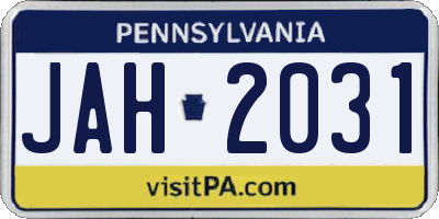 PA license plate JAH2031