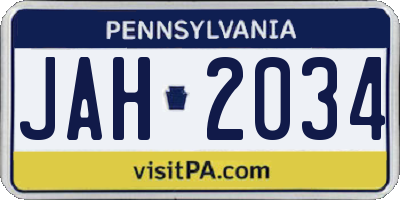 PA license plate JAH2034