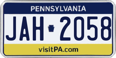 PA license plate JAH2058