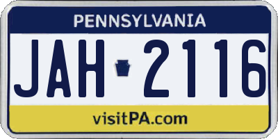 PA license plate JAH2116