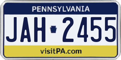 PA license plate JAH2455