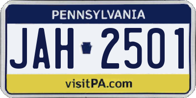 PA license plate JAH2501