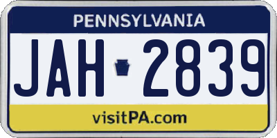 PA license plate JAH2839