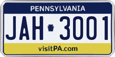 PA license plate JAH3001