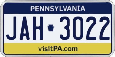 PA license plate JAH3022