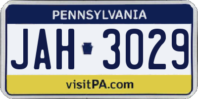PA license plate JAH3029