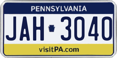 PA license plate JAH3040