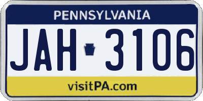 PA license plate JAH3106