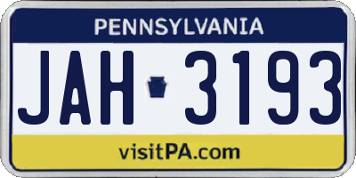 PA license plate JAH3193