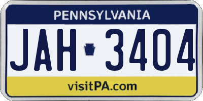 PA license plate JAH3404